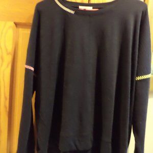 LISA TODD Long Sleeve Top   ~ Navy Blue with Colorful  Design Accents  ~Size: XL